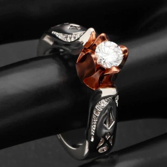 Fashion Ring Dark Rose Gold-Plated Rose Petals in Platinum-Plated Setting Size 8 - Picture 5 of 6
